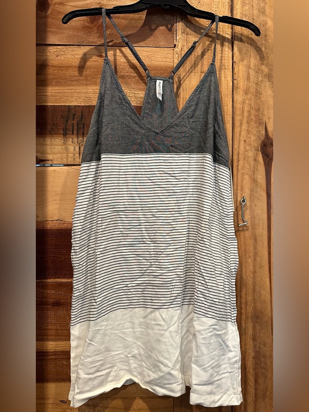 RVCA-Striped Gray and White Spaghetti Strap Tank dress/swim cover up… NWT